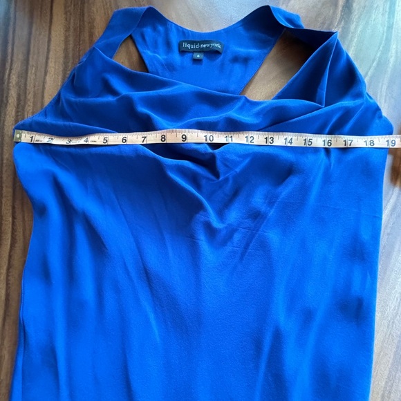 Liquid New York Blue Silk Racer Back Mini Dress Sz 4 - Picture 3 of 6